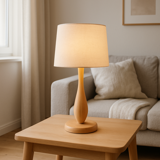 Lampa stołowa skandynawska z drewna – naturalne oświetlenie designerskie