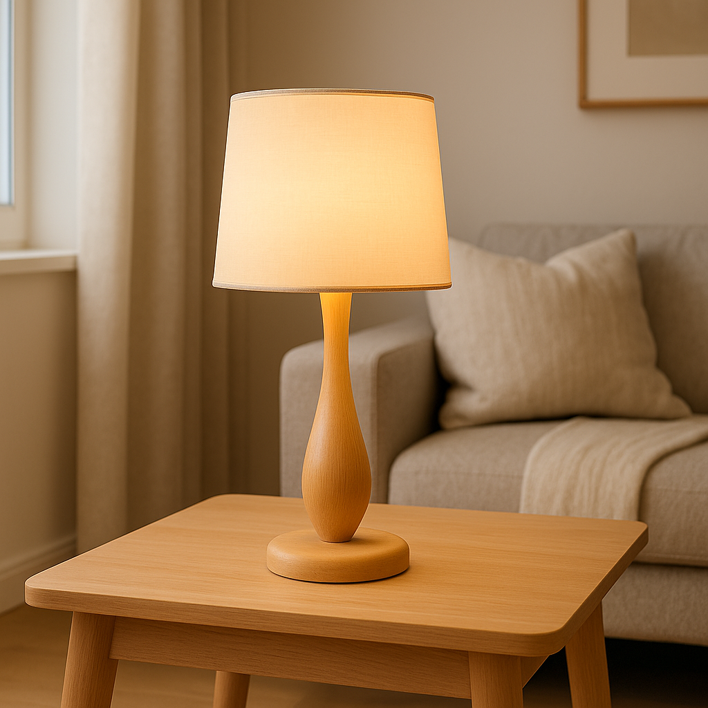 Lampa stołowa skandynawska z drewna – naturalne oświetlenie designerskie