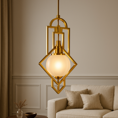 Lampa wisząca Art Deco złota – luksusowa geometryczna lampa sufitowa